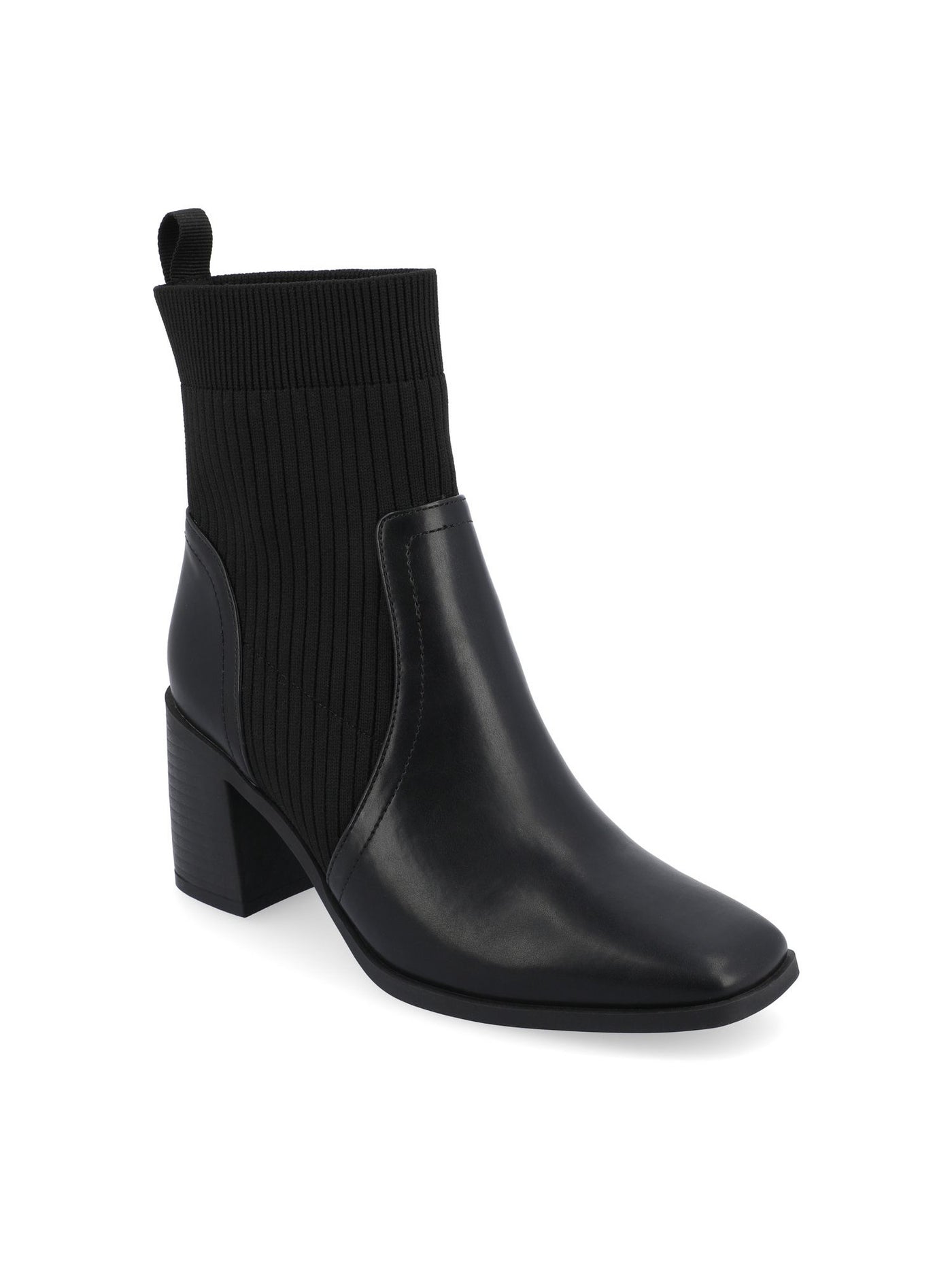 JOURNEE COLLECTION Womens Black Mixed Media Stretch Knit Upper Cushioned Harlowe Square Toe Block Heel Chelsea Boot 8.5 W