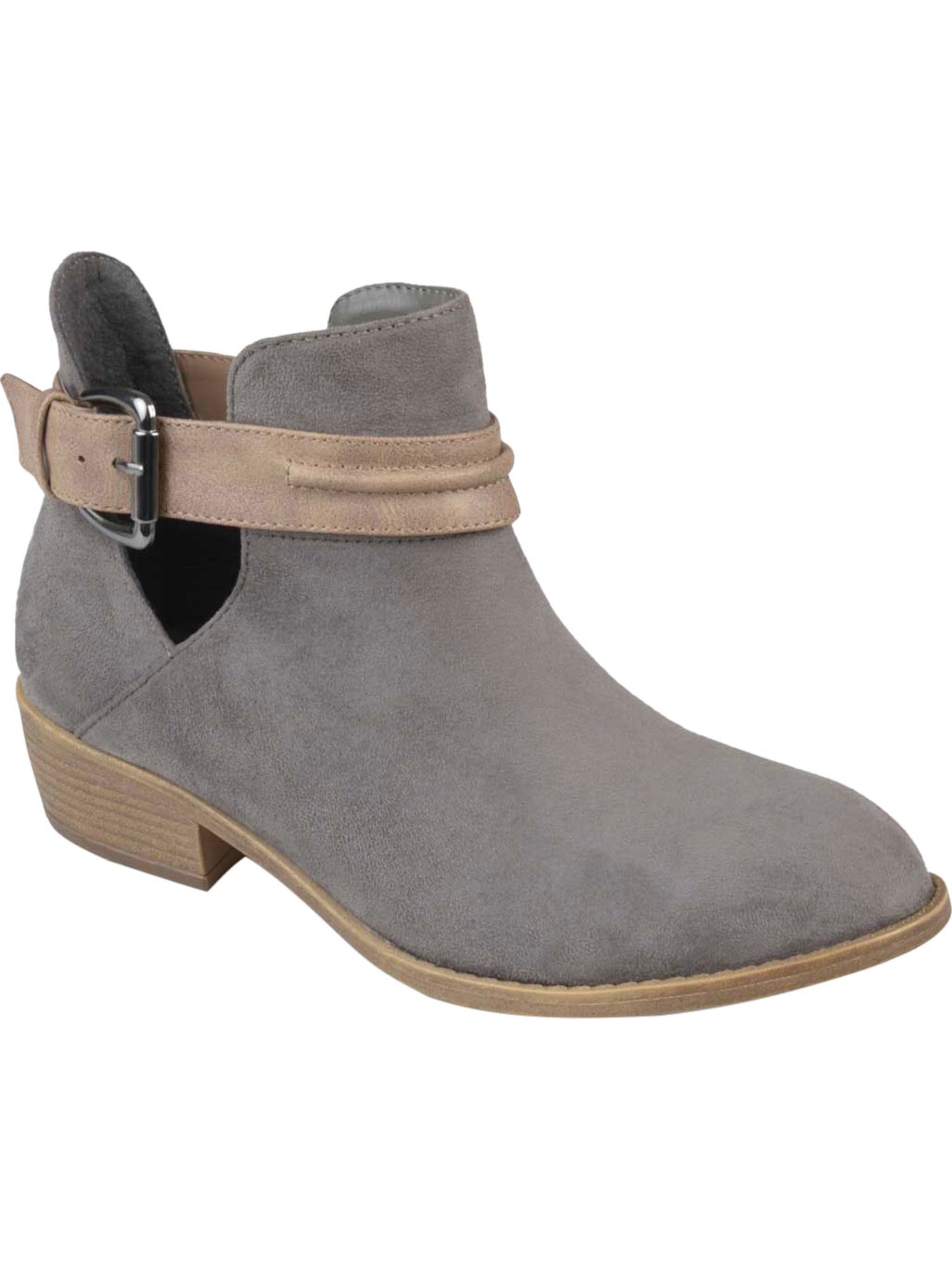 JOURNEE COLLECTION Womens Gray Contrast Ankle Strap Side Cut Outs Padded Mavrik Round Toe Block Heel Buckle Booties 6