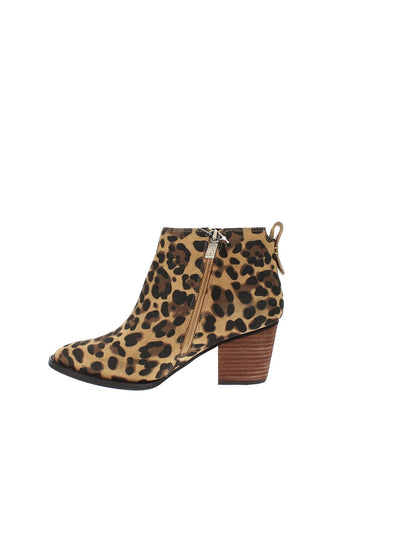 AQUA COLLEGE Womens Brown Animal Print Waterproof Cushioned Nancy Almond Toe Block Heel Leather Booties 8.5 M
