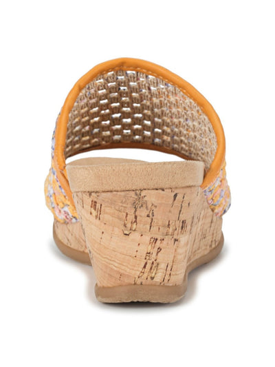 BARETRAPS Womens Gold Mixed Media Cork Wrapped Heel Goring Cushioned Breathable Flossey Open Toe Wedge Slip On Sandals Shoes 9.5 M