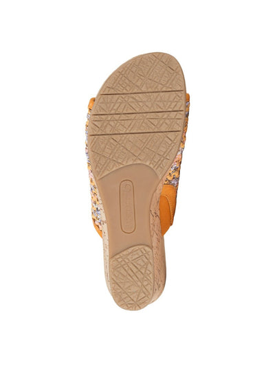 BARETRAPS Womens Gold Mixed Media Cork Wrapped Heel Goring Cushioned Breathable Flossey Open Toe Wedge Slip On Sandals Shoes M