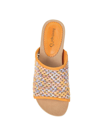 BARETRAPS Womens Gold Mixed Media Cork Wrapped Heel Goring Cushioned Breathable Flossey Open Toe Wedge Slip On Sandals Shoes 9.5 M