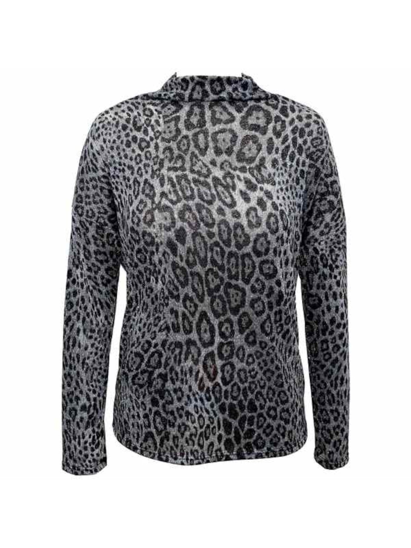 INC Womens Gray Animal Print Long Sleeve Top L