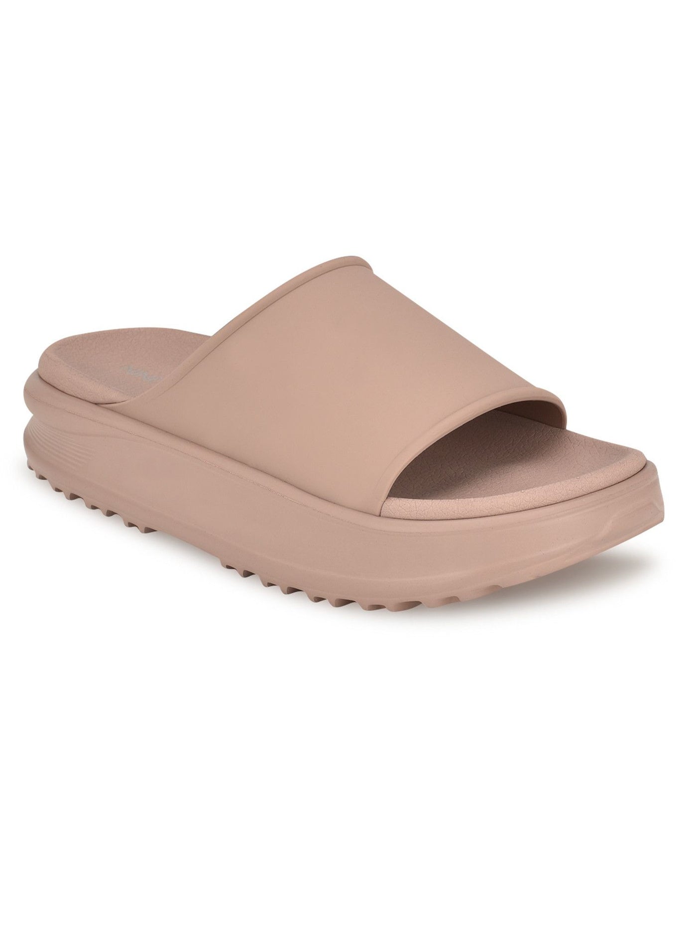 NINE WEST Womens Beige Treaded Cushioned Sunshin Round Toe Platform Slip On Slide Sandals Shoes 9 M