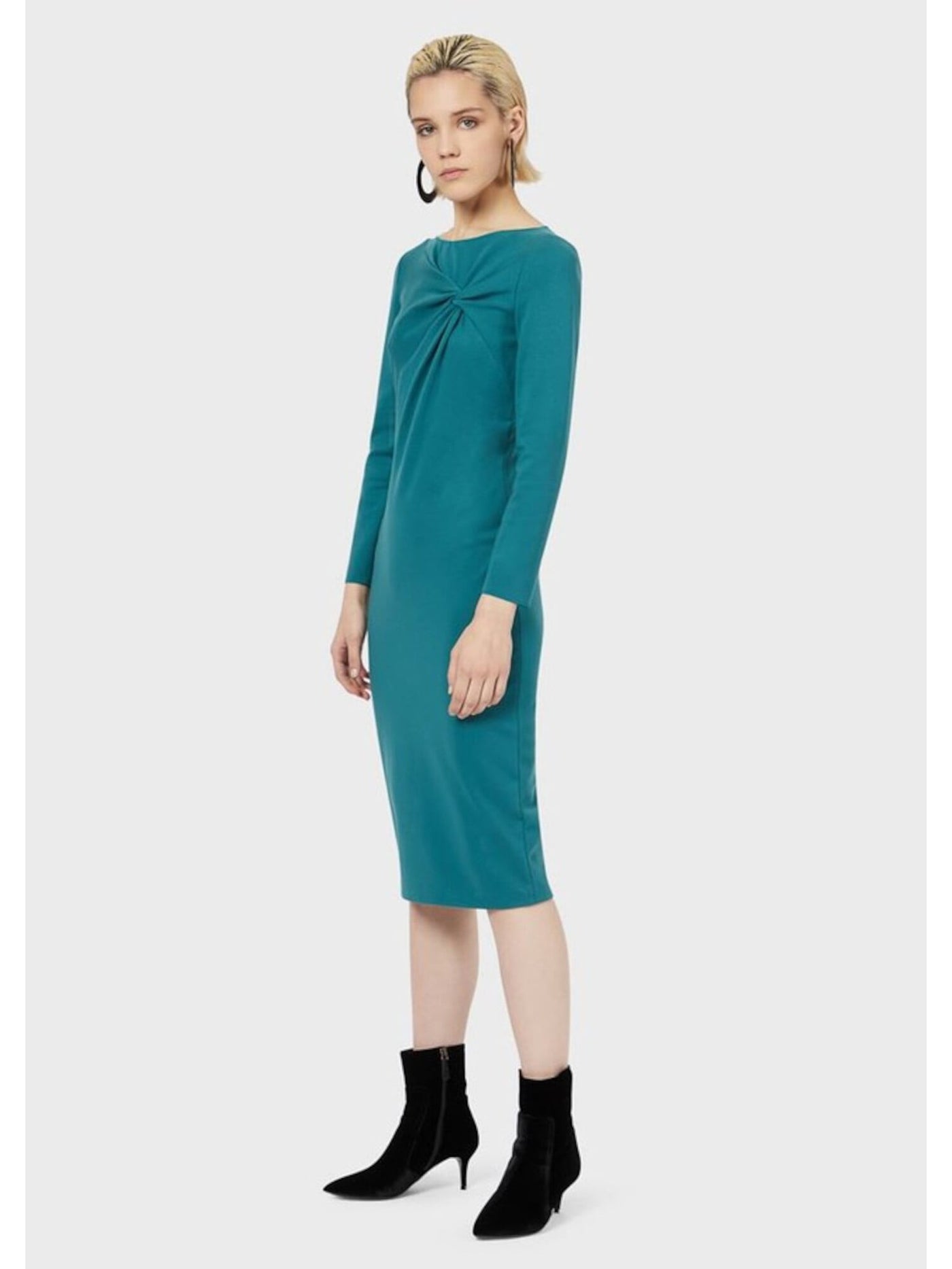 EMPORIO ARMANI Womens Green Stretch Twist Front Long Sleeve Boat Neck Midi Party Sheath Dress 40
