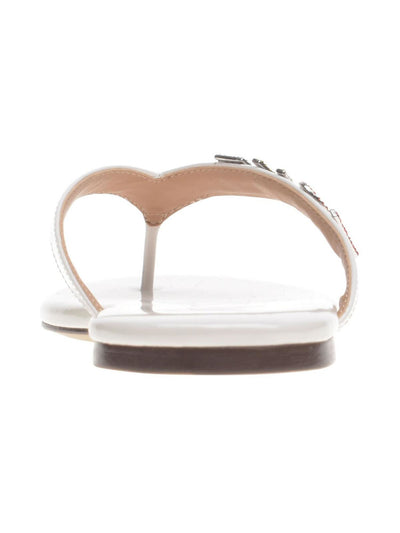 WILD PAIR Womens White Rhinestone Fantasia Round Toe Slip On Thong Sandals 9.5 M