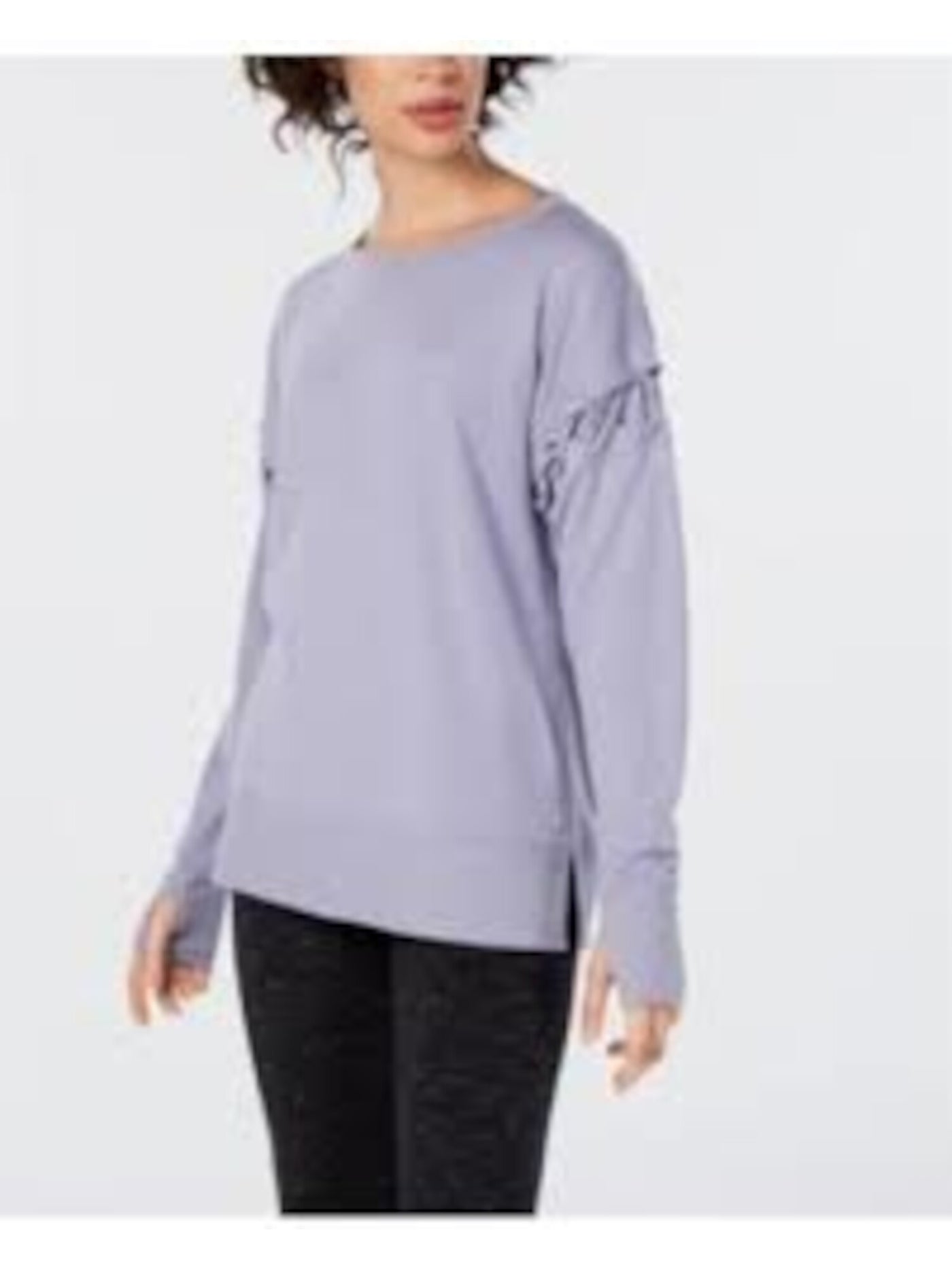 IDEOLOGY Womens Purple Stretch Ribbed Crisscross-sleeve Long Sleeve Crew Neck Top L