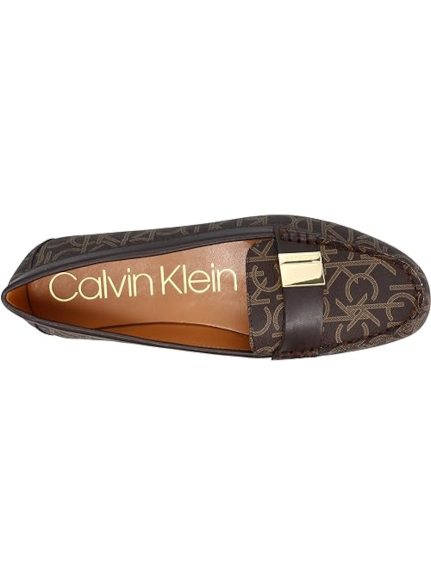 CALVIN KLEIN Womens Brown Logo Moc Toe Hardware Padded Lisa Round Toe Slip On Loafers Shoes 7.5 M