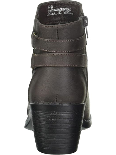 EASY STREET Womens Brown Double Ankle Straps Cushioned Murphy Almond Toe Block Heel Zip-Up Booties 6.5 W