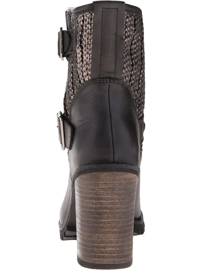 CHINESE LAUNDRY Womens Black Cable Knit Buckle Accent Lug Sole Leafy Round Toe Stacked Heel Leather Booties 8 M