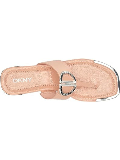 DKNY Womens Pink Metallic Halcott Square Toe Slip On Thong Sandals Shoes 5.5