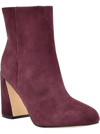 NINE WEST Womens Burgundy Padded Yast Almond Toe Flare Zip-Up Leather Dress Booties 9 M