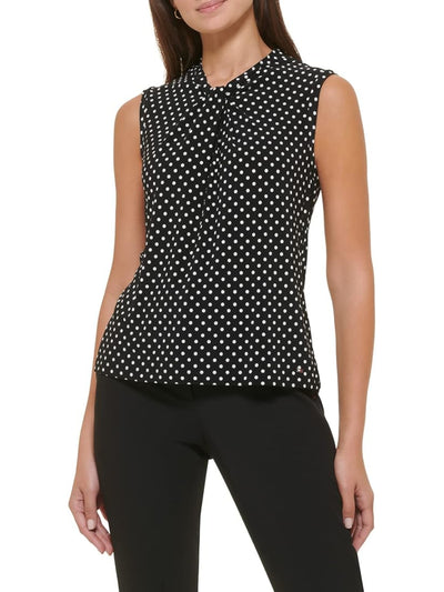 TOMMY HILFIGER Womens Black Polka Dot Sleeveless Wear To Work Top L