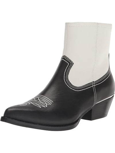 DKNY Womens Black Color Block Decorative Stitching Padded Lukas Pointed Toe Stacked Heel Zip-Up Leather Booties 5