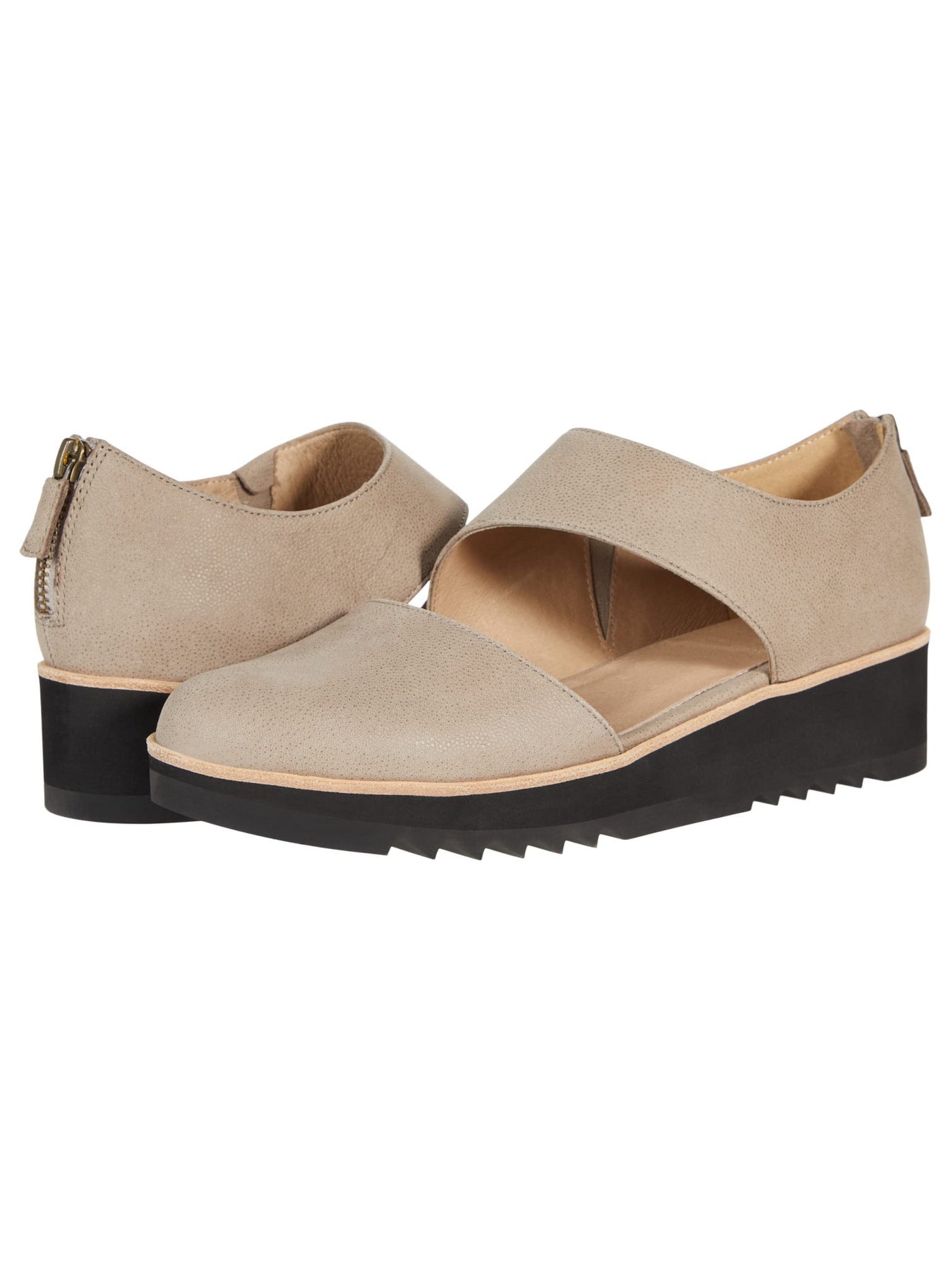 EILEEN FISHER Womens Beige Textured Slip-Resistant 1" Platform Cushioned Goring Match Round Toe Wedge Zip-Up Leather Flats 7.5