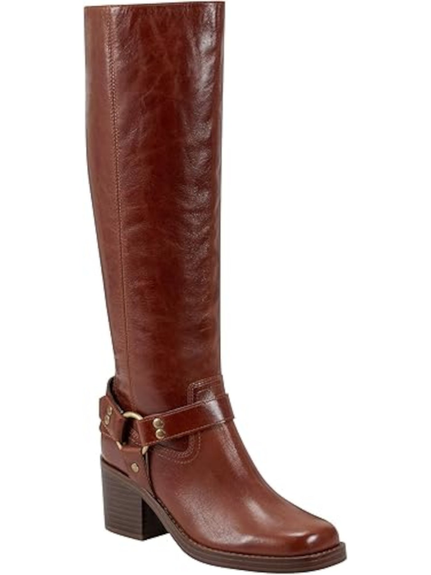 MARC FISHER Womens Brown O'ring Ankle Strap Goring Padded Laile Square Toe Block Heel Zip-Up Leather Moto 5 M