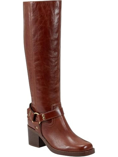 MARC FISHER Womens Brown O'ring Ankle Strap Goring Padded Laile Square Toe Block Heel Zip-Up Leather Moto 5 M
