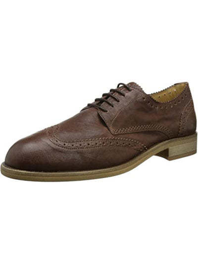 HUDSON Mens Brown Padded Wingtip Perforated Payne Round Toe Block Heel Lace-Up Leather Dress Oxford Shoes 46