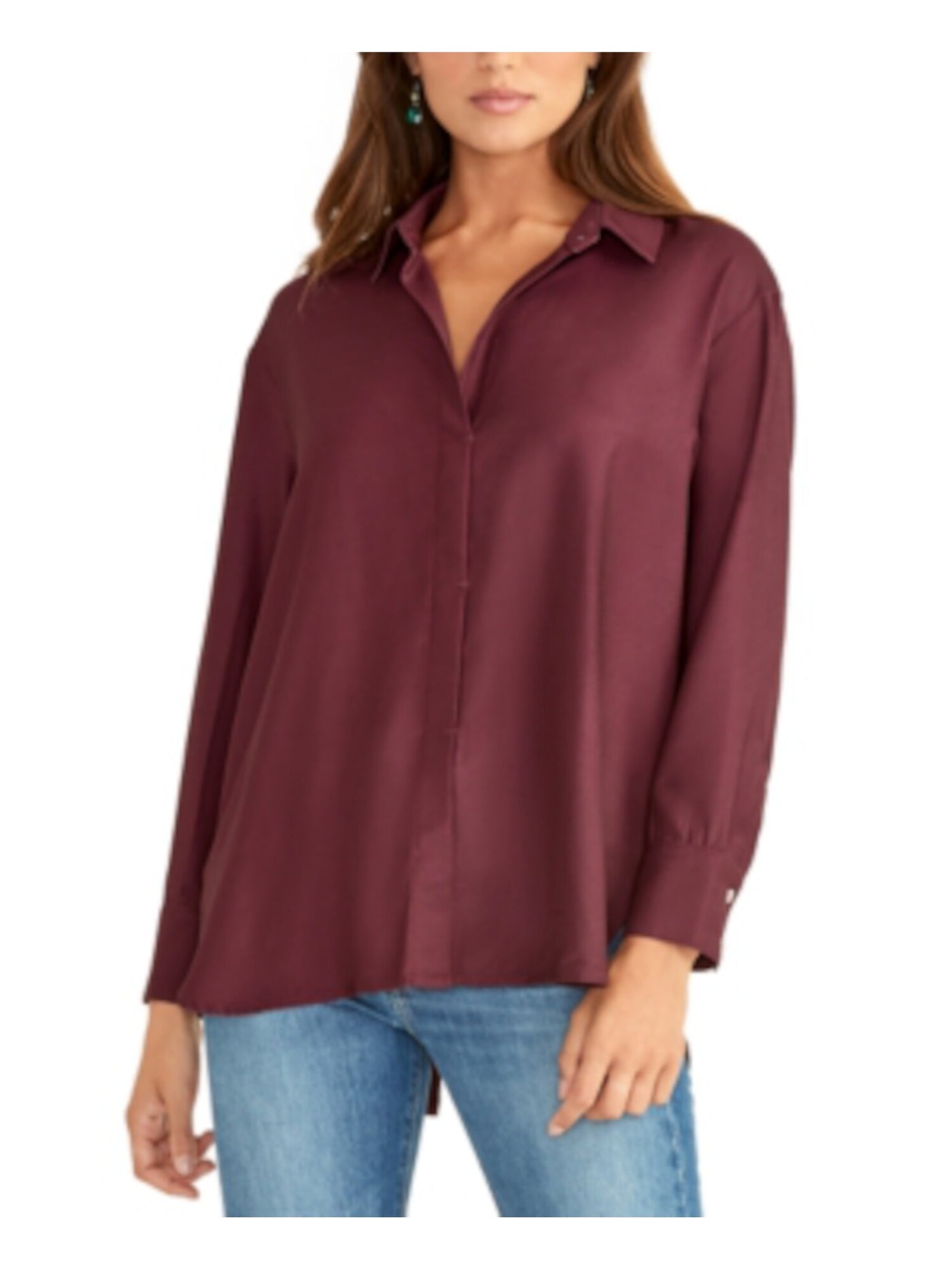 RACHEL RACHEL ROY Womens Burgundy Long Sleeve Collared Tunic Top S