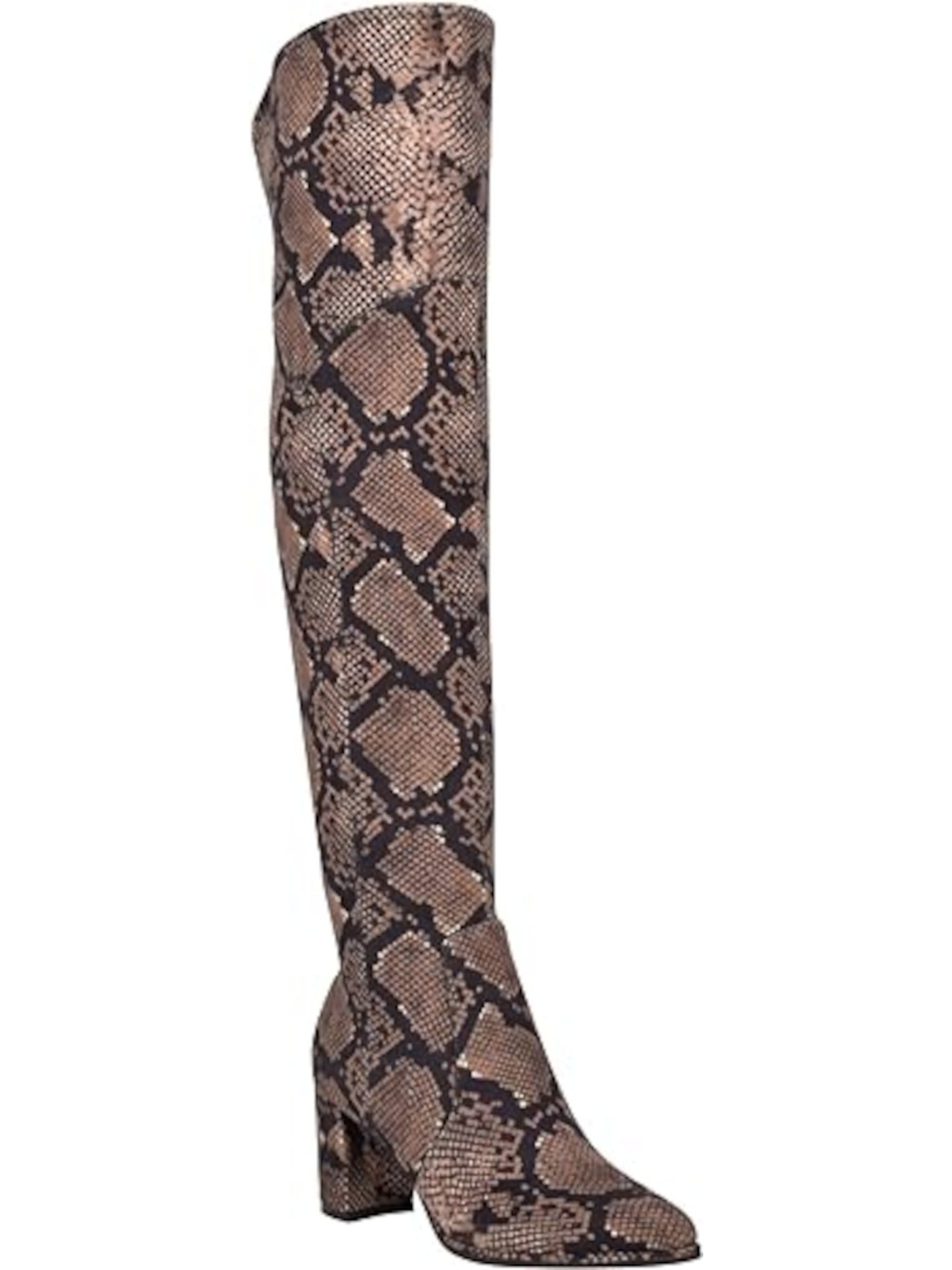MARC FISHER Womens Brown Animal Print Goring Padded Luley Pointed Toe Block Heel Zip-Up Heeled Boots 11 M