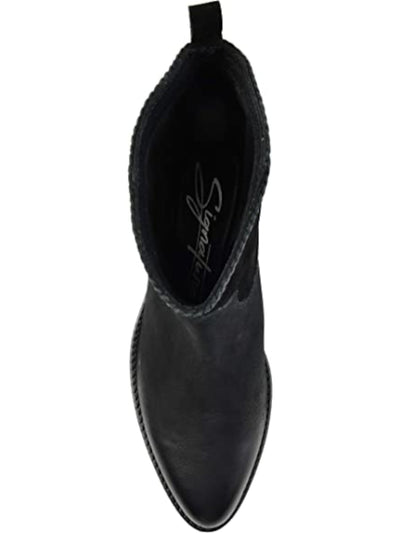 JOURNEE SIGNATURE Womens Black Pull Tab Western Braided Comfort Carmela Almond Toe Block Heel Slip On Leather Booties 9 M