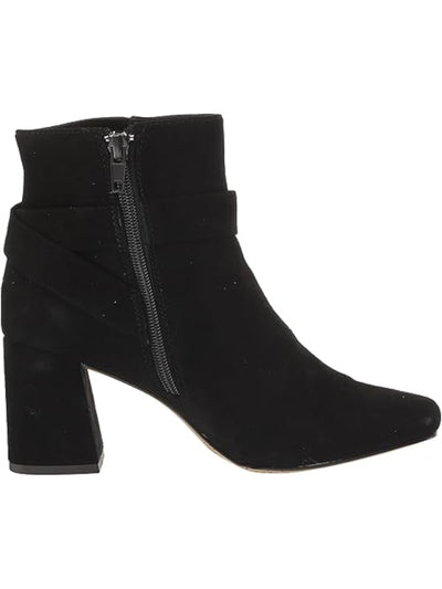 BELLA VITA Womens Black Bow Accent Cushioned Square Toe Block Heel Zip-Up Leather Dress Booties 8.5 WW