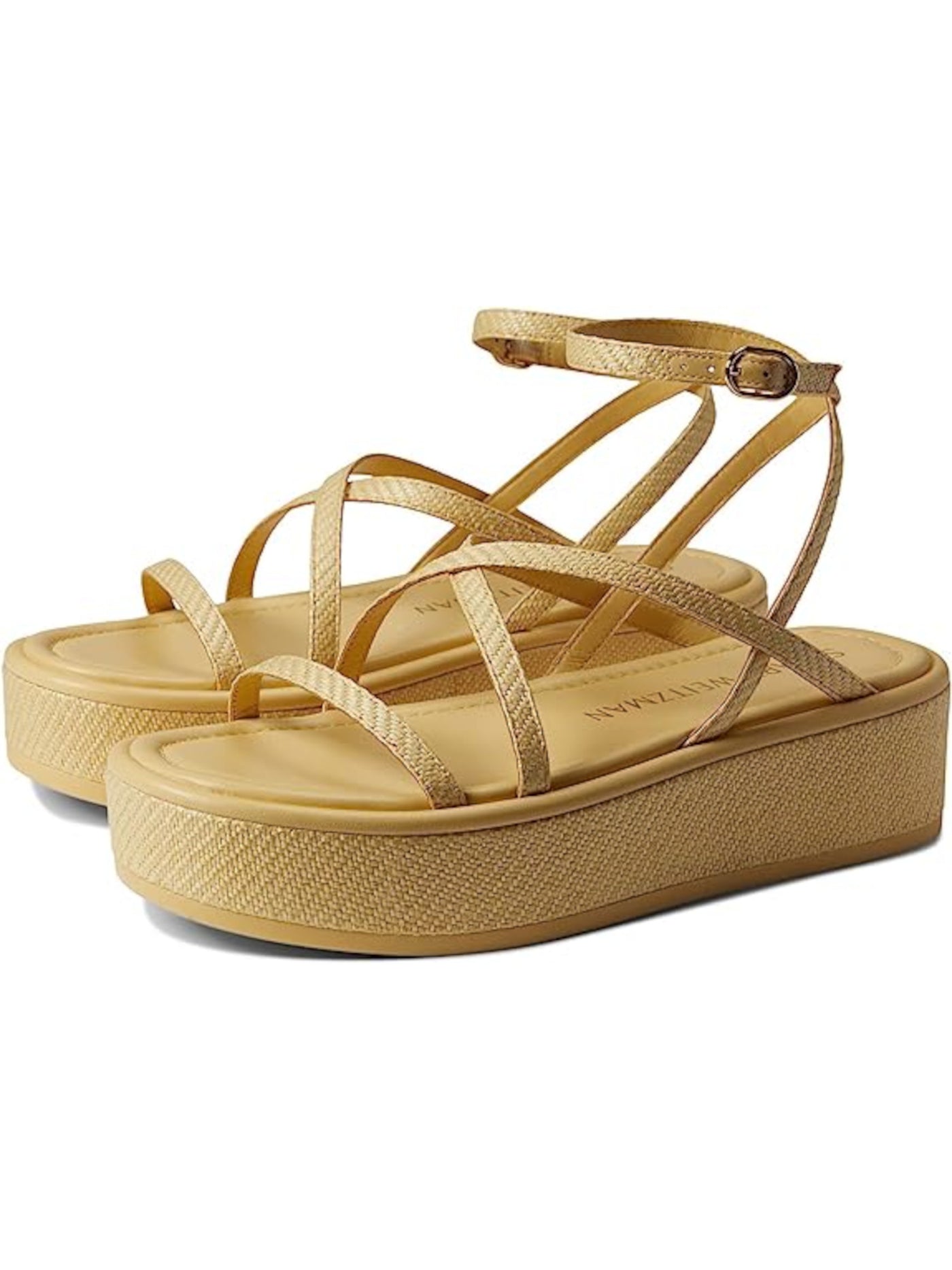 STUART WEITZMAN Womens Beige 1-1/2" Platform Strappy Padded Summerlift Round Toe Wedge Buckle Espadrille Shoes 10 M