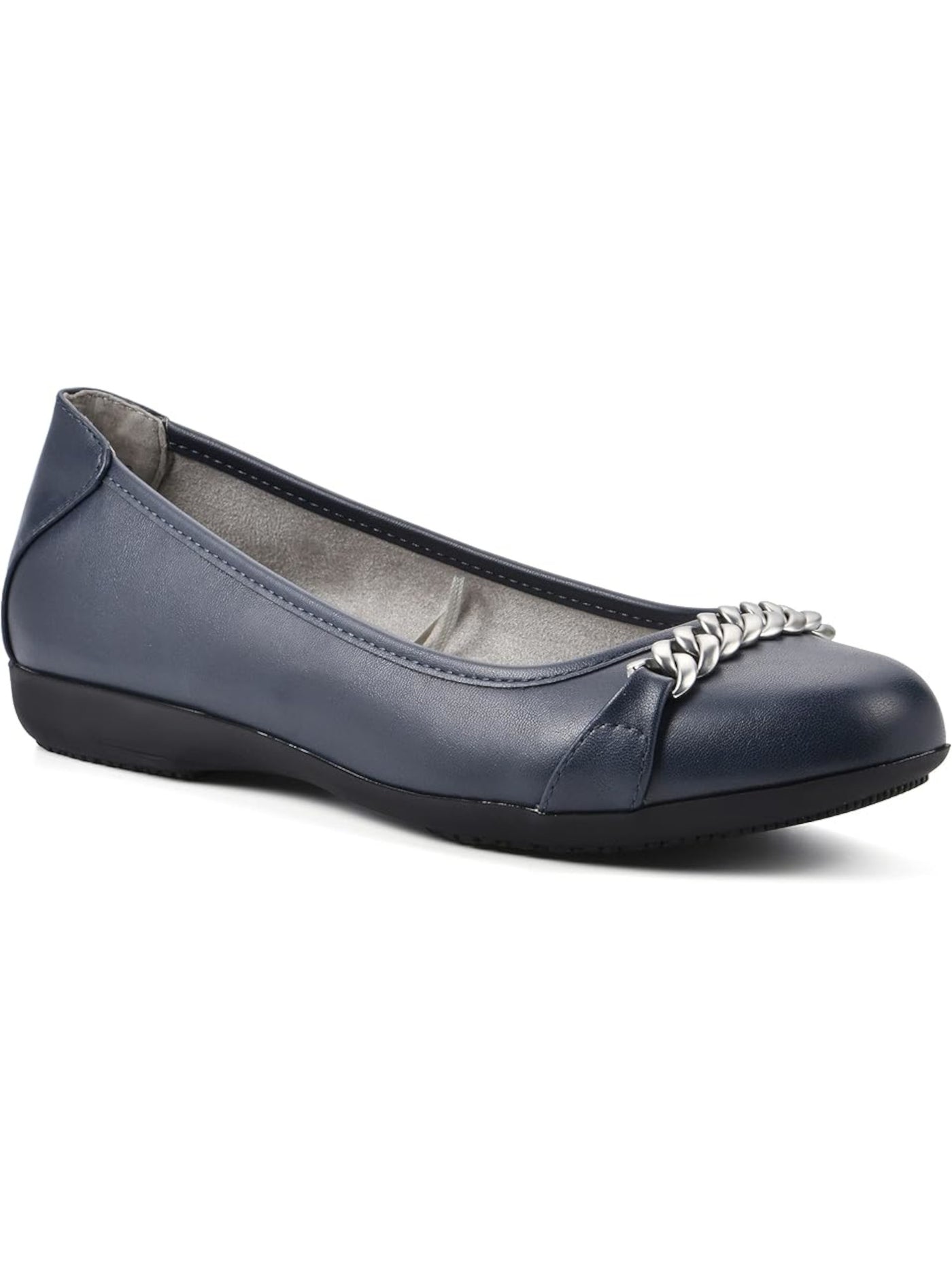CLIFFS BY WHITE MOUNTAIN Womens Navy Chain Accent Arch Support Cushioned Charmed Round Toe Slip On Ballet Flats 7.5 M