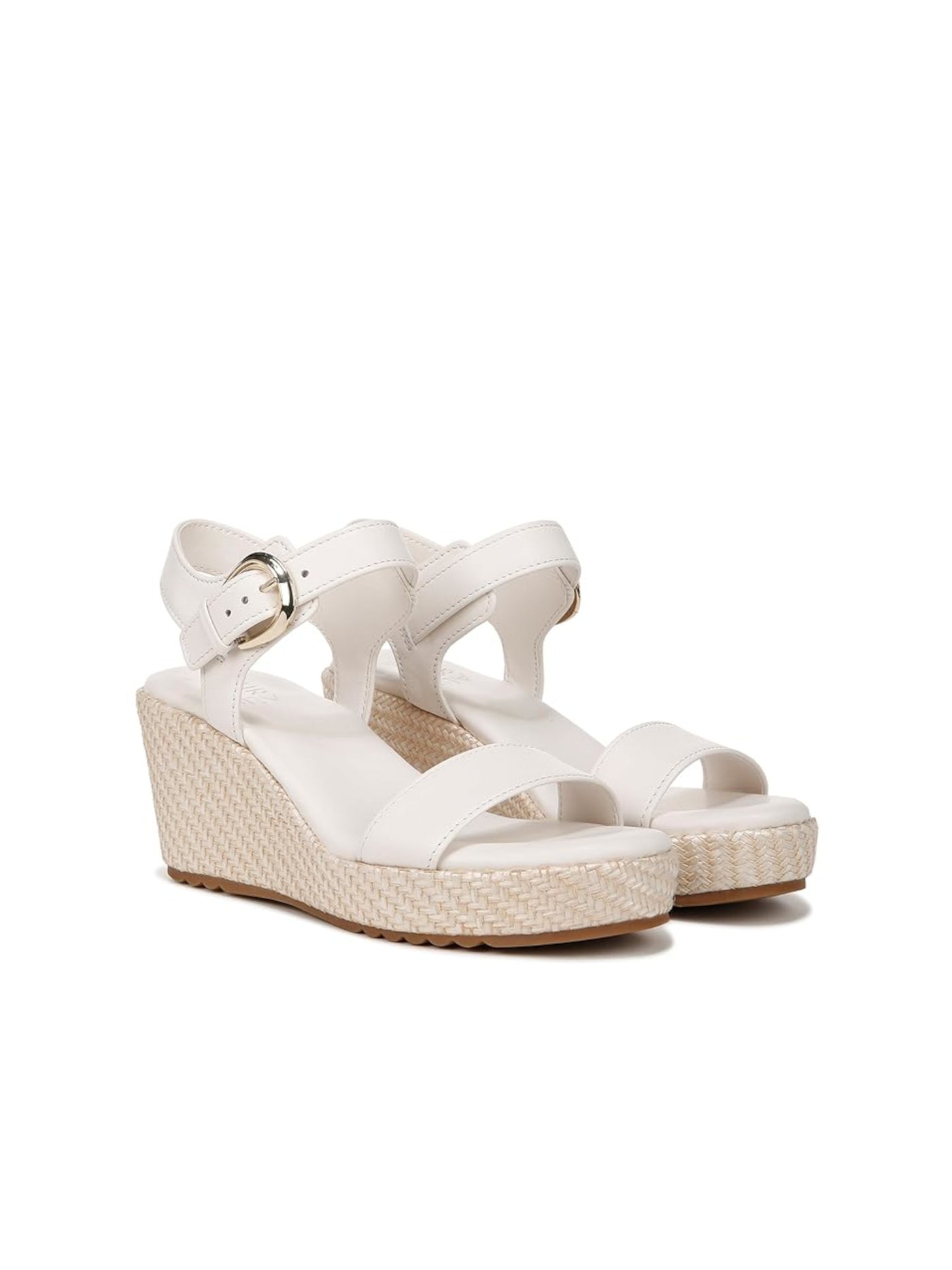 NATURALIZER Womens White 1" Platform Woven Heel Ankle Strap Cushioned Stella Open Toe Wedge Buckle Leather Dress Sandals Shoes 10.5 M