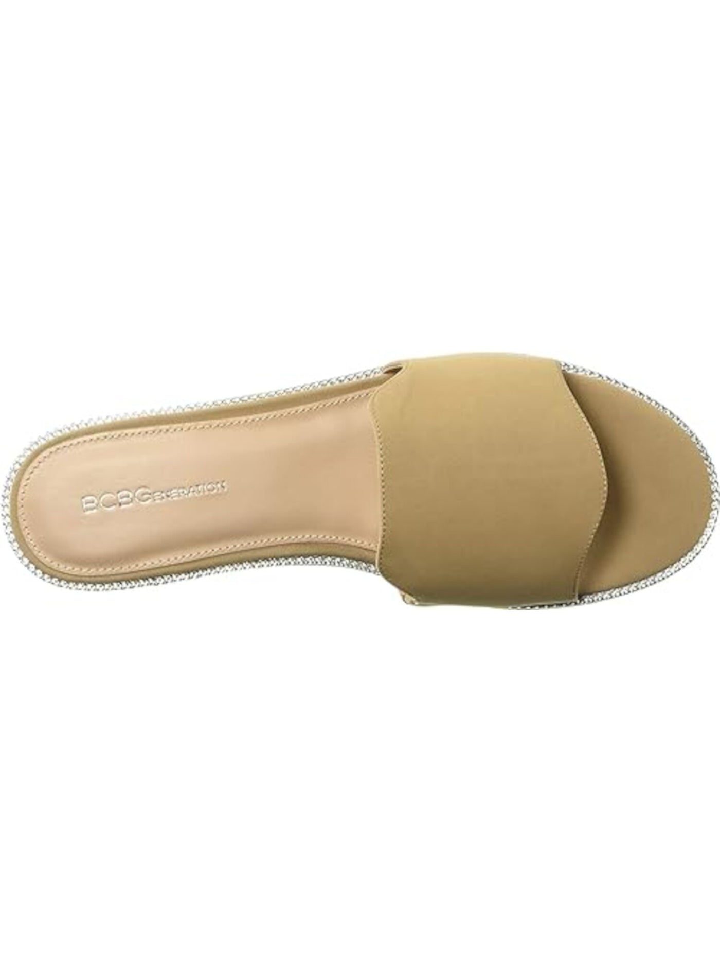 BCBGENERATION Womens Beige Metallic Chain Detailing Zahara Round Toe Slip On Slide Sandals 7.5 B