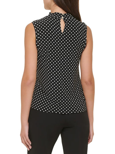 TOMMY HILFIGER Womens Black Polka Dot Sleeveless Wear To Work Top L