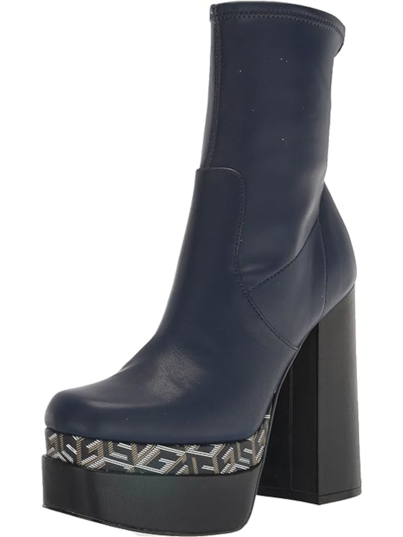 GUESS Womens Blue Color Block 2" Platform Padded Stretch Caballa Square Toe Block Heel Dress Booties 11 M
