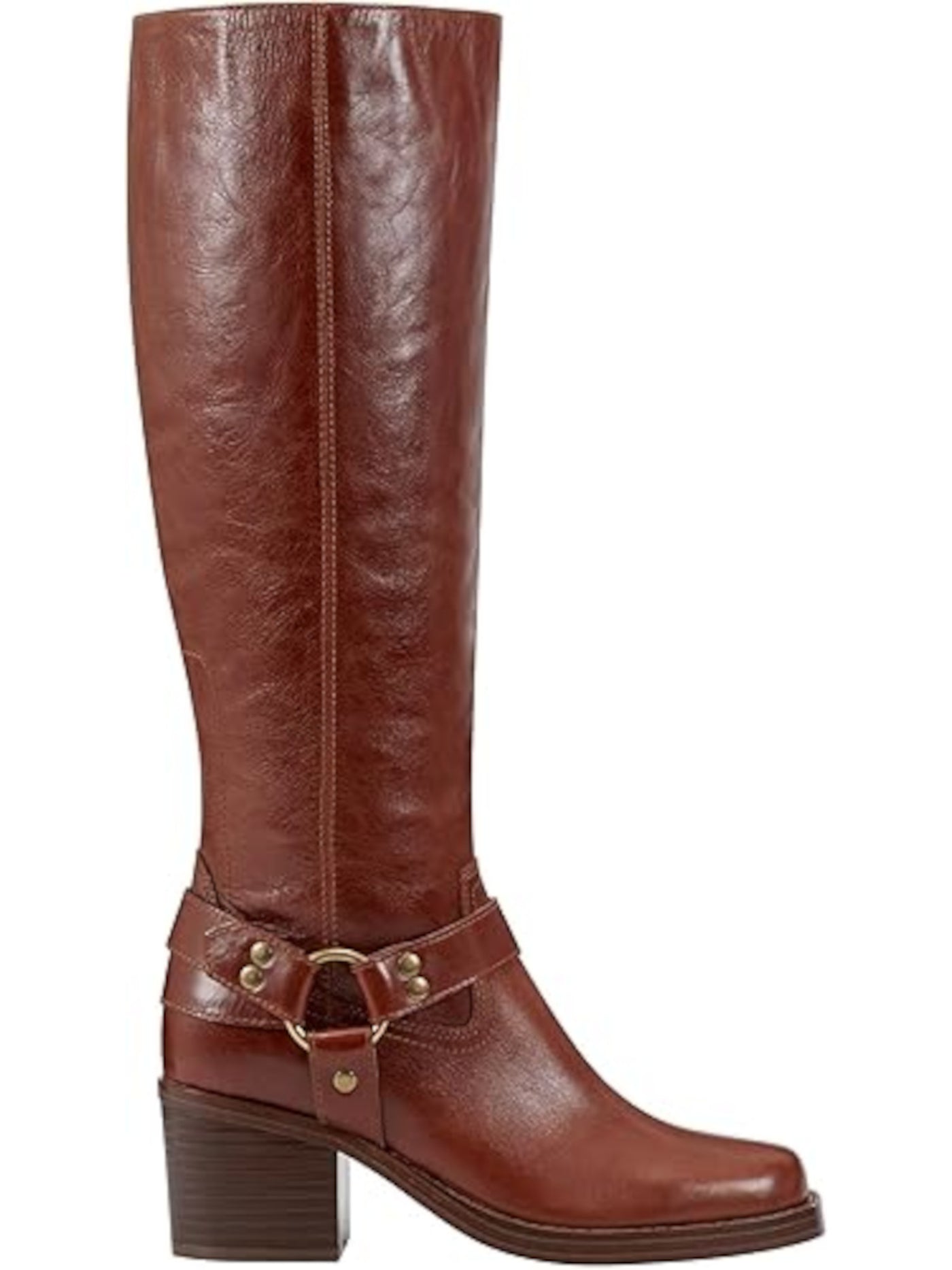 MARC FISHER Womens Brown O'ring Ankle Strap Goring Padded Laile Square Toe Block Heel Zip-Up Leather Moto 5 M