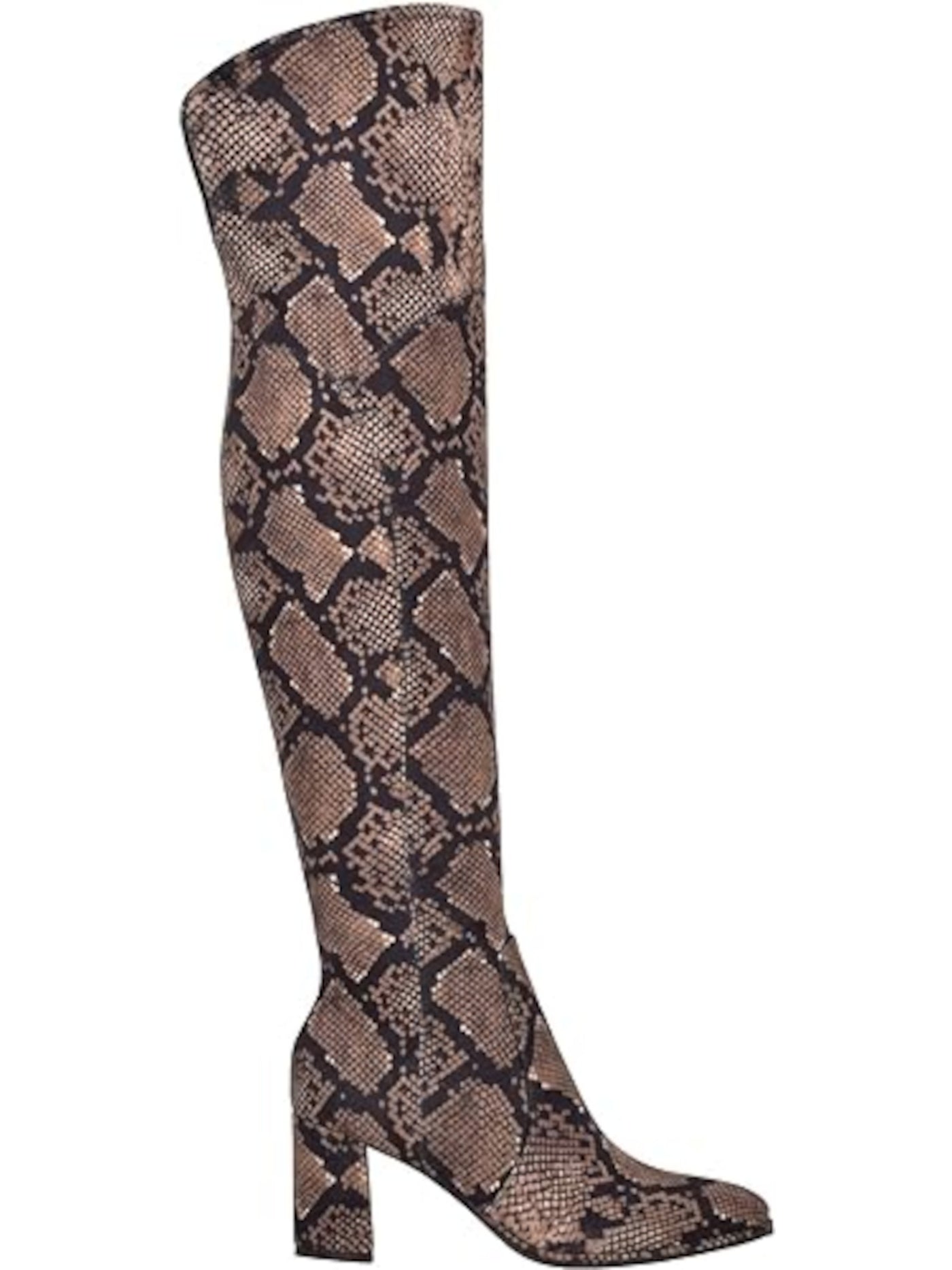 MARC FISHER Womens Brown Animal Print Goring Padded Luley Pointed Toe Block Heel Zip-Up Heeled Boots 11 M