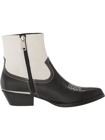 DKNY Womens Black Color Block Decorative Stitching Padded Lukas Pointed Toe Stacked Heel Zip-Up Leather Booties 5