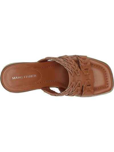MARC FISHER Womens Brown Padded Woven Strappy Melita Open Toe Stacked Heel Slip On Heeled Sandal 10 M