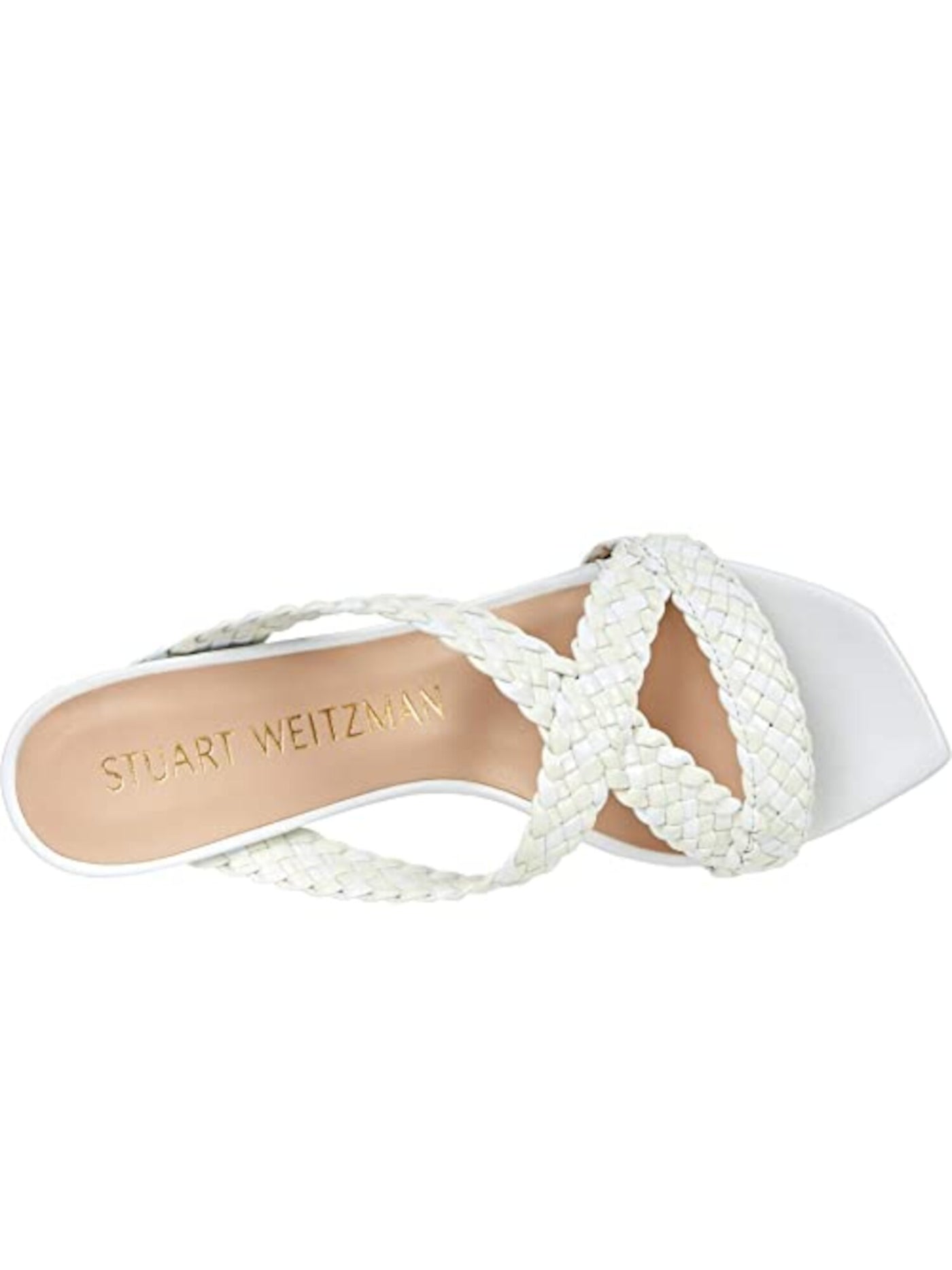 STUART WEITZMAN Womens White Padded Woven Rosie 50 Square Toe Block Heel Slip On Leather Slide Sandals Shoes 10 B