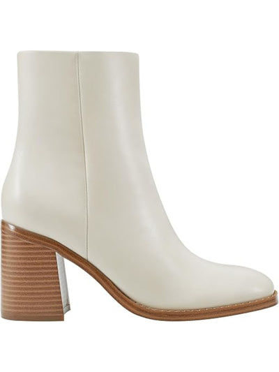 MARC FISHER Womens Beige Padded Lianna Square Toe Block Heel Zip-Up Leather Dress Boots 8 M