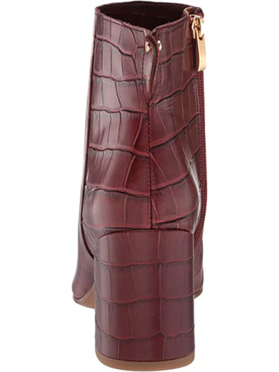 FRANCO SARTO Womens Burgundy Crocodile Padded Studded Tina Square Toe Block Heel Zip-Up Leather Booties 7 M