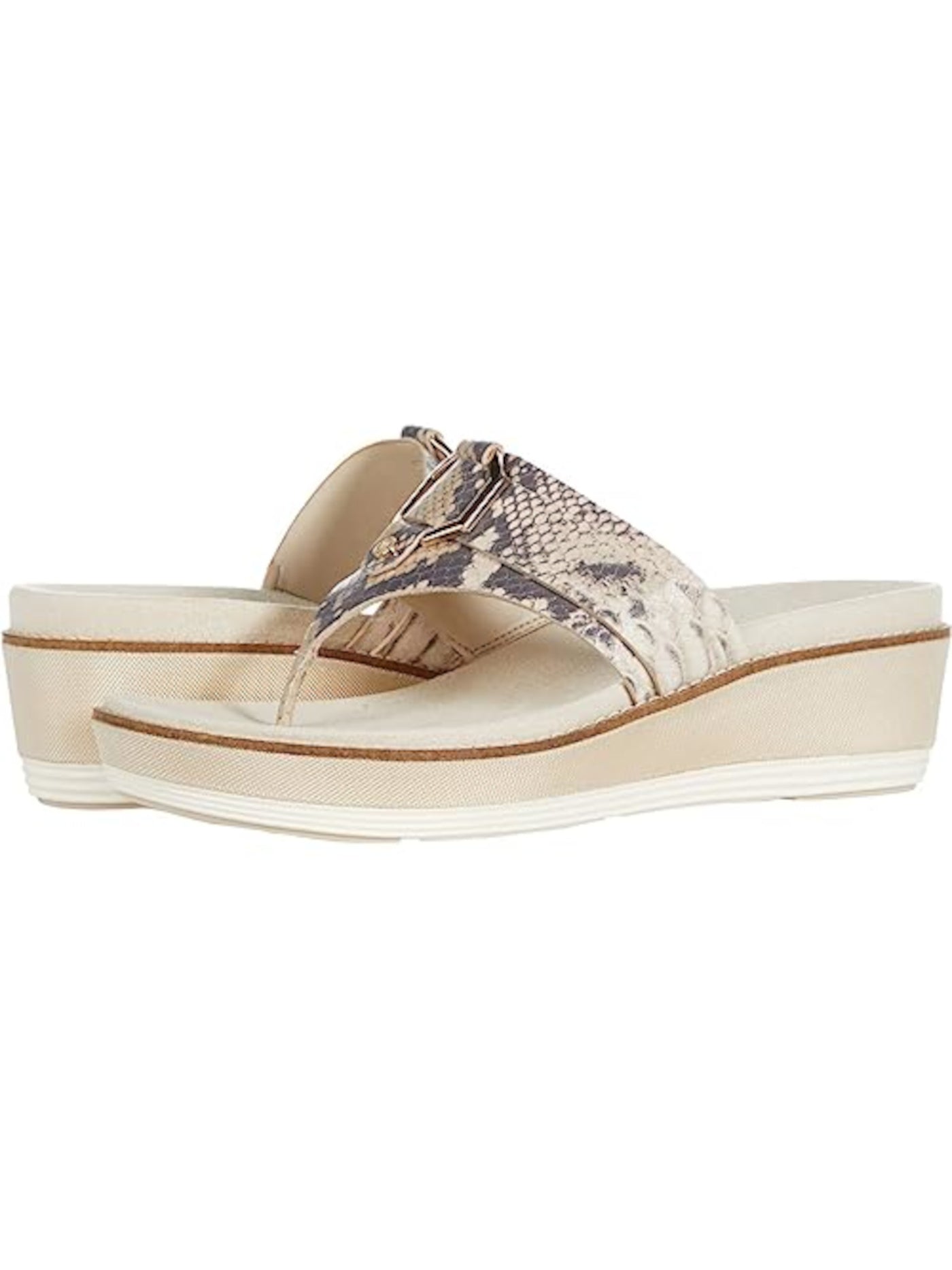 COLE HAAN Womens Beige Snakeskin 1-1/2" Platform Hardware Embellishment Comfort Slip Resistant Breathable Original Grand Flatform Round Toe Wedge Slip On Leather Thong Sandals 8 B