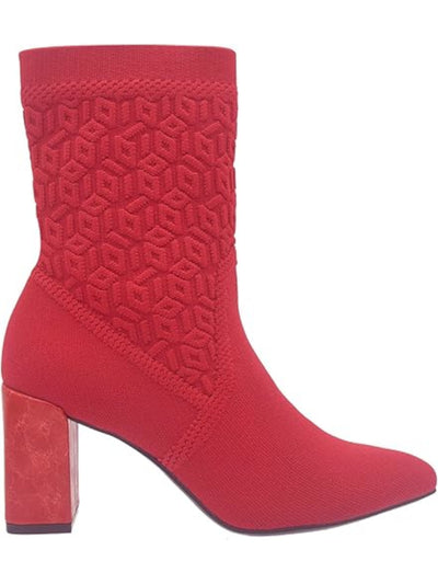 IMPO Womens Red Stretch Knit Padded Vartly Pointed Toe Block Heel Booties 7 M