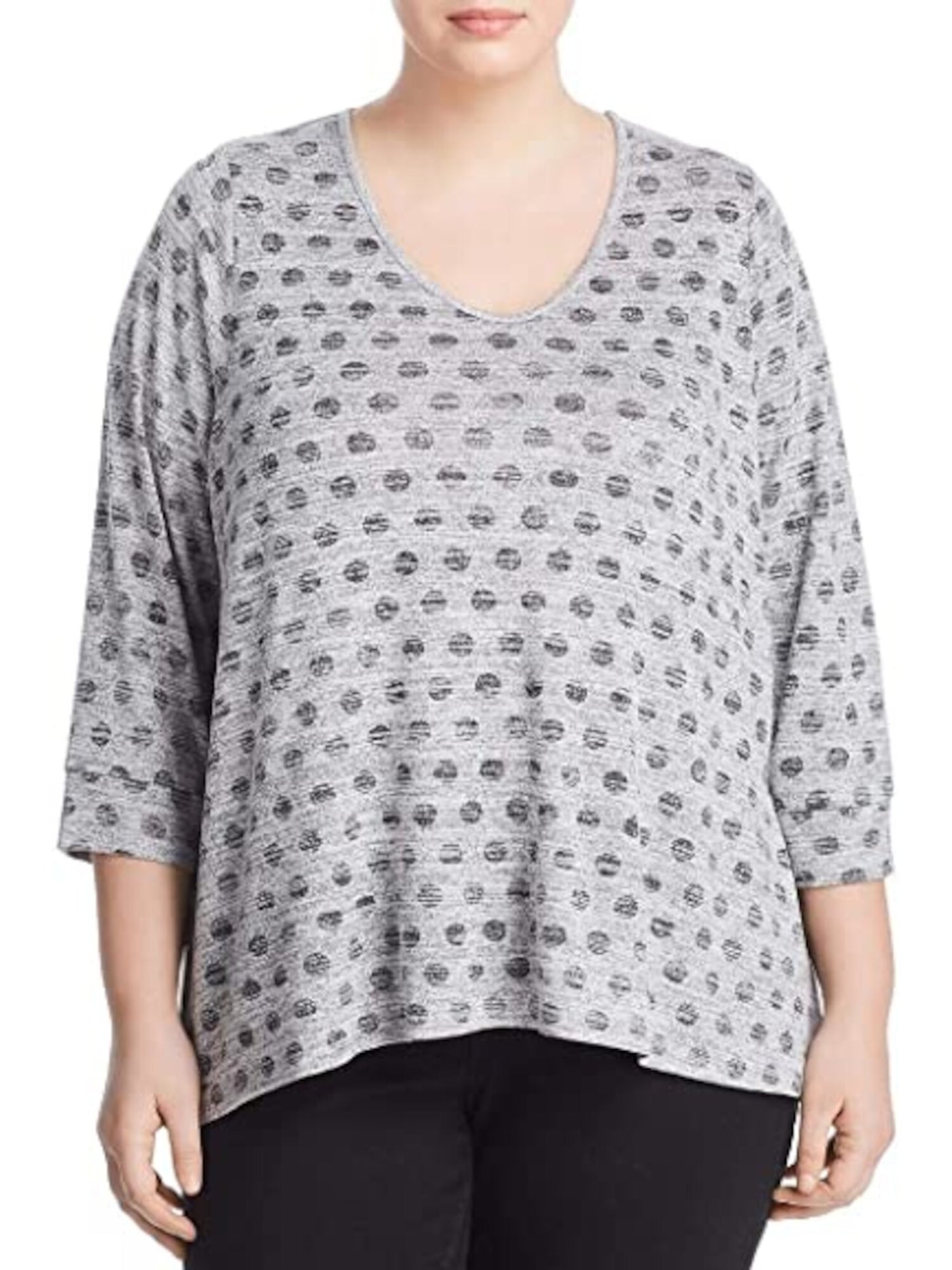 CUPIO BLUSH Womens Gray Stretch Printed Long Sleeve V Neck Tunic Top S\P