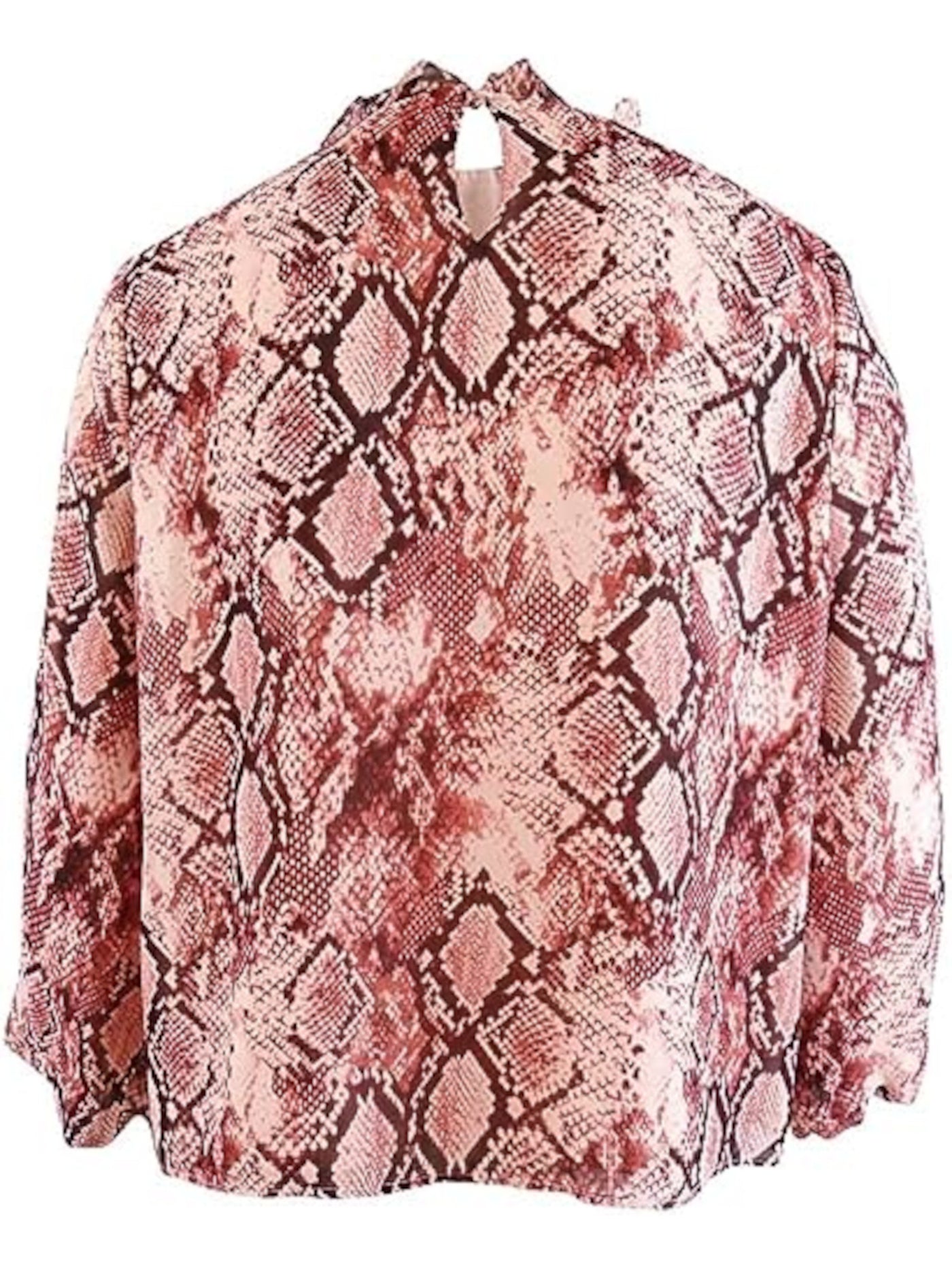 VINCE CAMUTO Womens Pink Tie Ruffled Keyhole Back Lined Balloon Sleeve Jewel Neck Blouse S