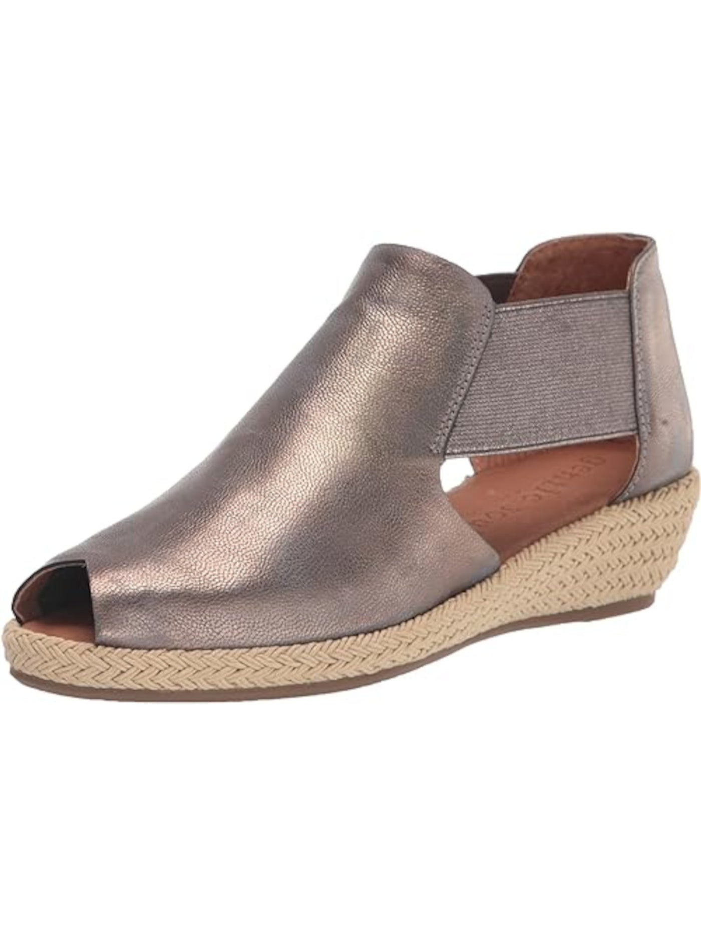 GENTLE SOULS KENNETH COLE Womens Gray Espadrille  Cushioned Goring Cut Out Noa Peep Toe Wedge Slip On Leather Shootie 8.5 M