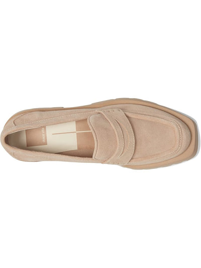 DOLCE VITA Womens Beige Lug Sole Padded Elias Square Toe Block Heel Slip On Leather Heeled Loafers 7.5 M