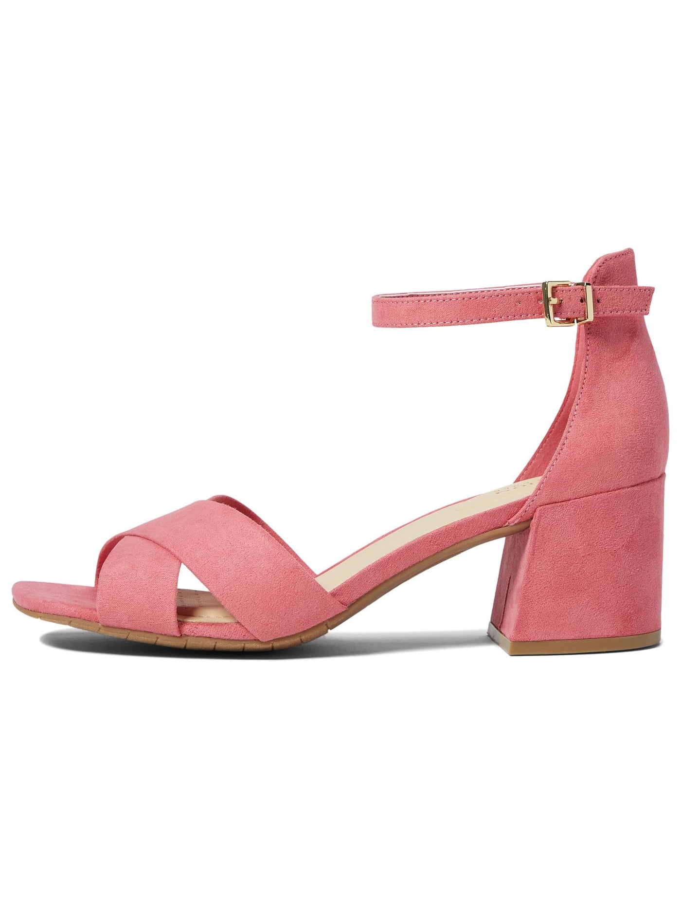 REACTION KENNETH COLE Womens Pink Ankle Strap Padded Mix X-band Square Toe Block Heel Buckle Dress Heeled Sandal 9.5