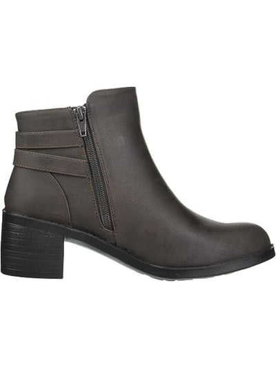 EASY STREET Womens Brown Double Ankle Straps Cushioned Murphy Almond Toe Block Heel Zip-Up Booties 6.5 W