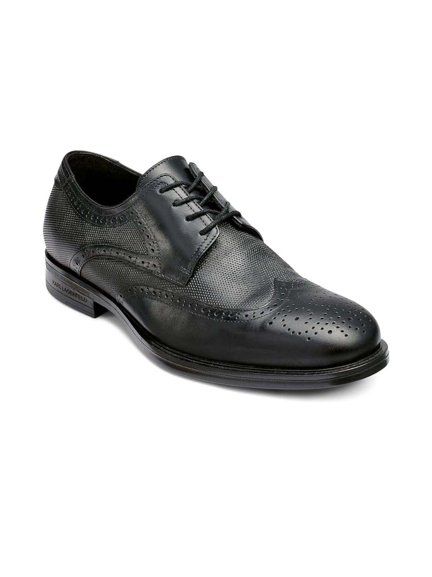 KARL LAGERFELD Mens Black Mixed Media Perforated Padded Wingtip Toe Block Heel Lace-Up Leather Dress Oxford Shoes 9