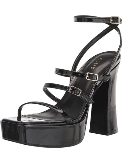 GUESS Womens Black 1-1/2" Platform Strappy Padded Yenna Square Toe Block Heel Buckle Dress Sandals Shoes 10 M