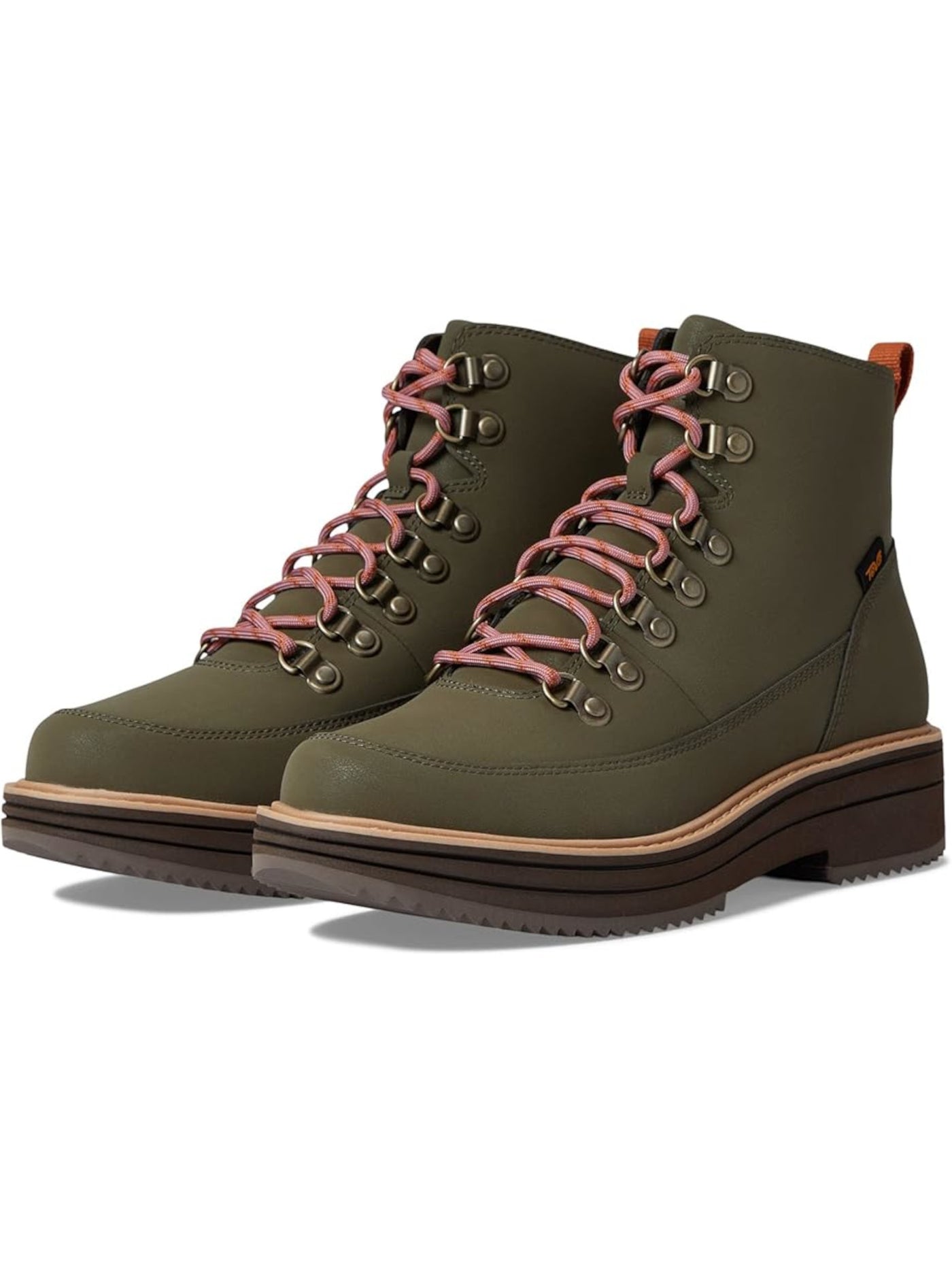 TEVA Womens Green 1" Platform Lug Sole Heel Pull-Tab Arch Support Cushioned Midform Round Toe Block Heel Lace-Up Booties 9.5